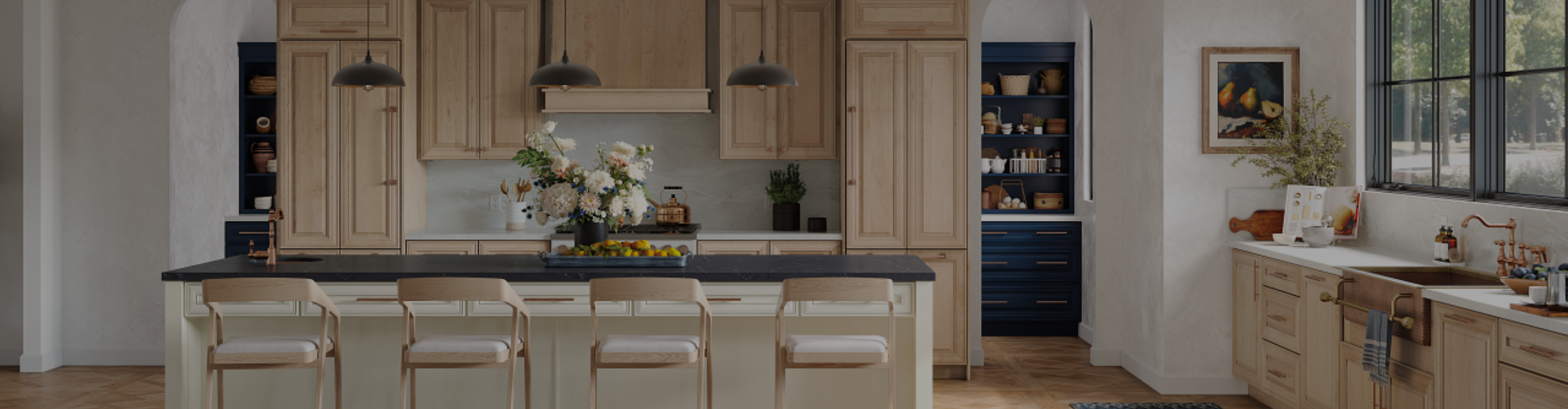 Kitchen with natural wood cabinets