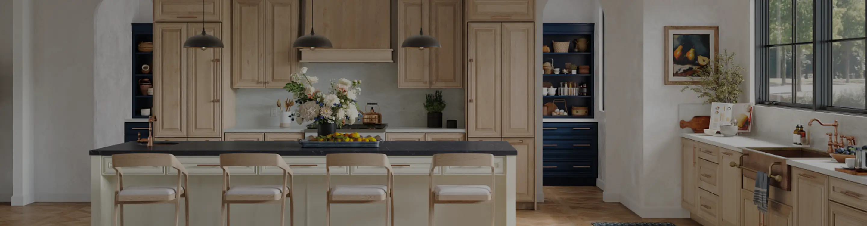 Kitchen with natural wood cabinets